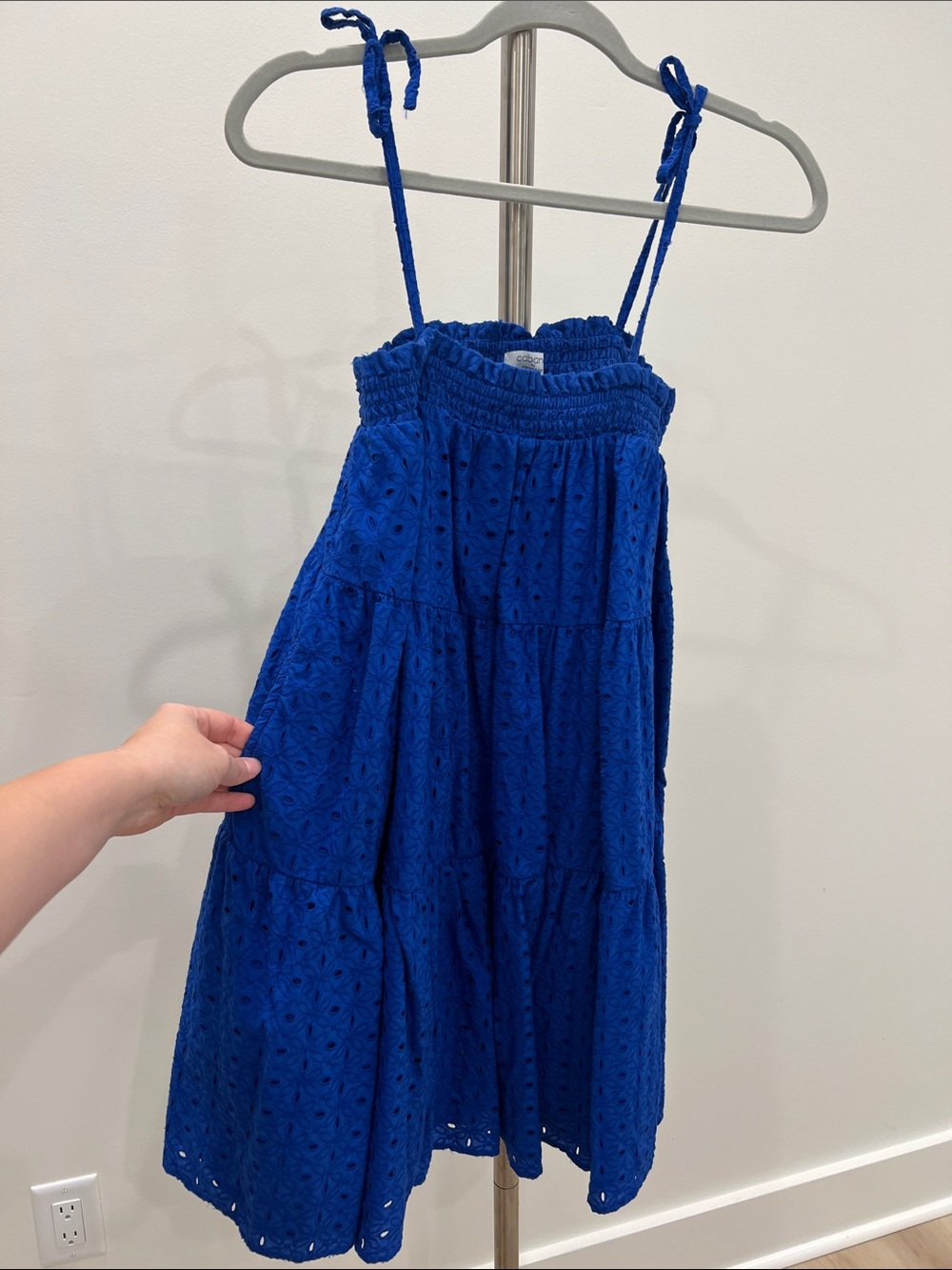 Women Royal Blue Eyelet Tiered Sundress